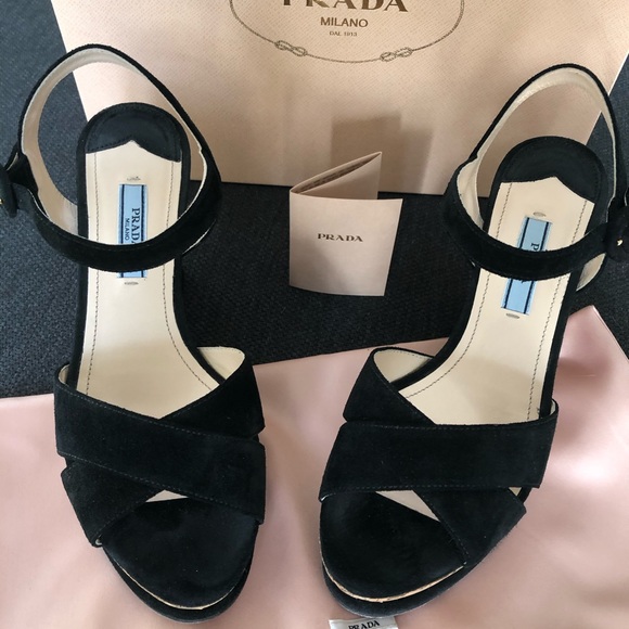 Prada Suede and Cork Platform Sandals - Picture 2 of 8